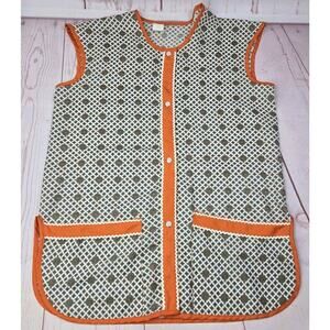Vintage House Smock Apron Snap Up Size Small Pockets Orange Paisley 1970s